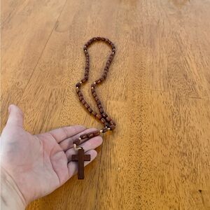 Wooden Beaded Vintage Rosary Prayer Necklace Catholic